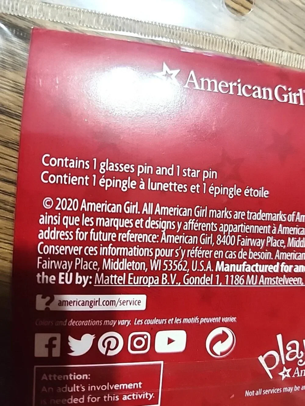 American Girl Doll 2-Pack Pins for Girls' Jacket Backpack Pink Sunglasses & Star